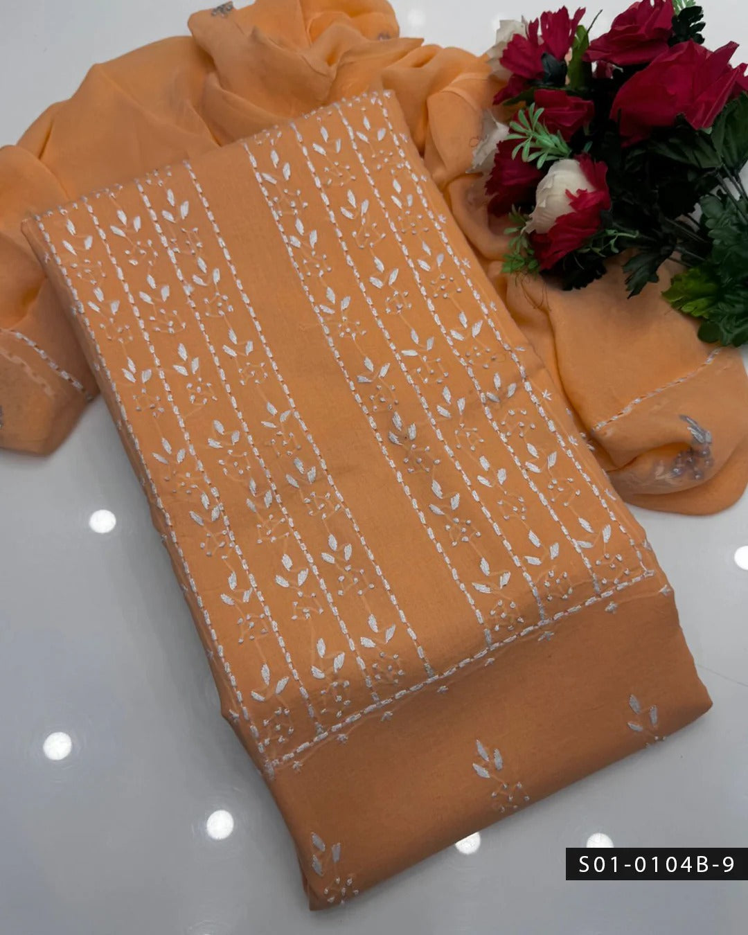 3PC Handmade Pakka Tanka Tarkashi Lawn Dress with Embroidered Chiffon Dupatta