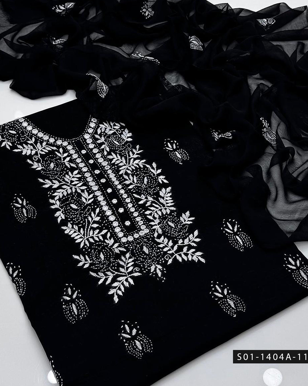 3PC Handmade Lawn Dress with Shadow & Pakka Embroidery and Sheesha Work