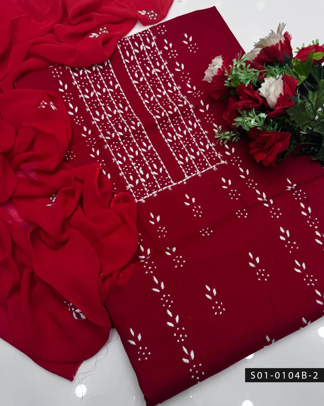 3PC Handmade Pakka Tanka Tarkashi Lawn Dress with Embroidered Chiffon Dupatta