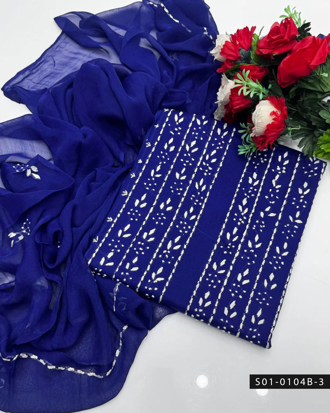 3PC Handmade Pakka Tanka Tarkashi Lawn Dress with Embroidered Chiffon Dupatta