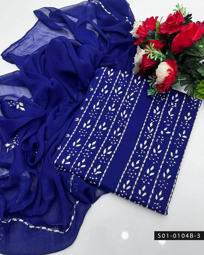 3PC Handmade Pakka Tanka Tarkashi Lawn Dress with Embroidered Chiffon Dupatta