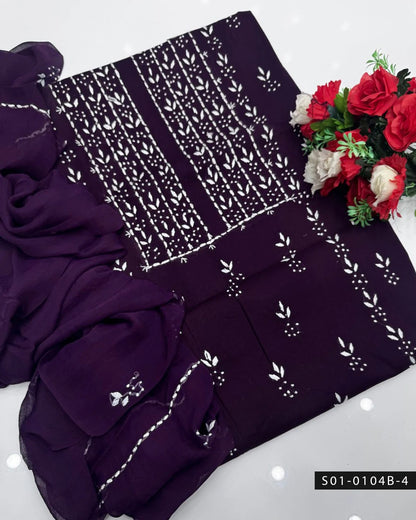 3PC Handmade Pakka Tanka Tarkashi Lawn Dress with Embroidered Chiffon Dupatta