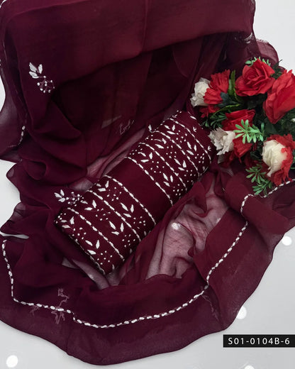 3PC Handmade Pakka Tanka Tarkashi Lawn Dress with Embroidered Chiffon Dupatta