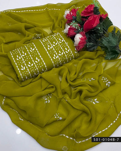 3PC Handmade Pakka Tanka Tarkashi Lawn Dress with Embroidered Chiffon Dupatta