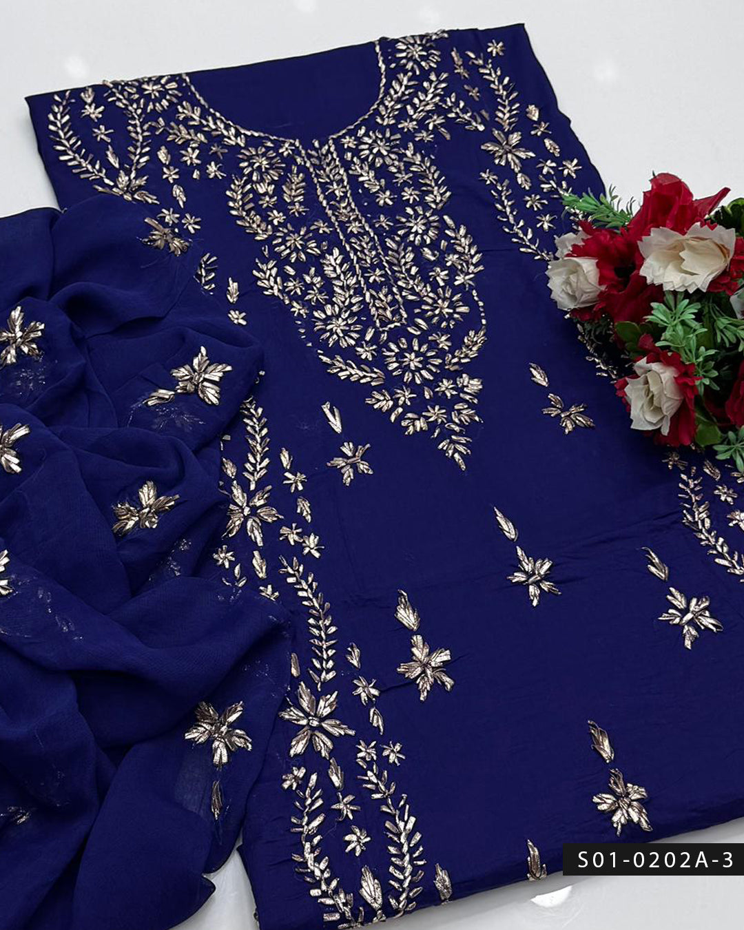 3PC Gotta Work Lawn Suit with Chiffon Dupatta