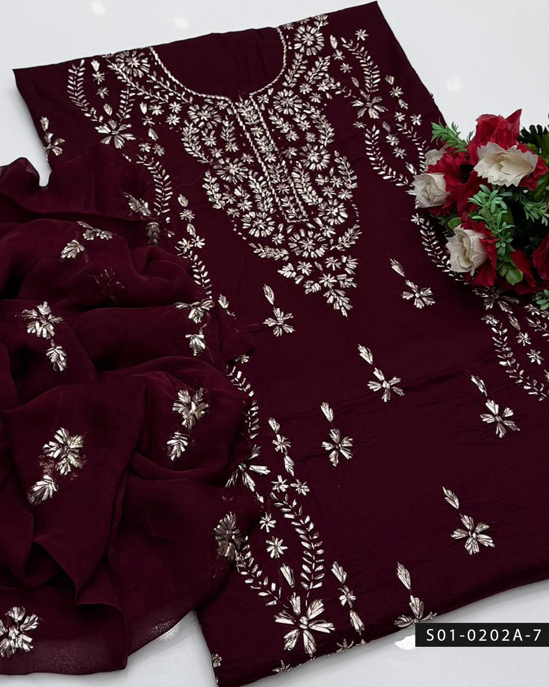 3PC Gotta Work Lawn Suit with Chiffon Dupatta