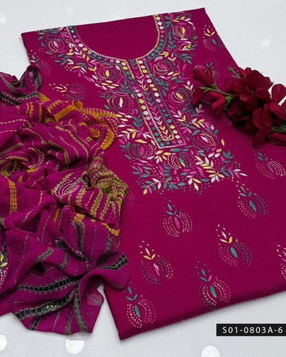 3PC Lawn Handmade Shadow Pakka Embroidered Dress