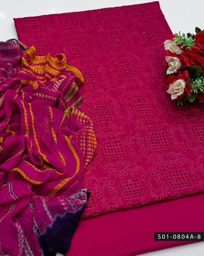 3PC Lawn Aari Embroidered Dress with Moti Dana & Chiffon Dupatta