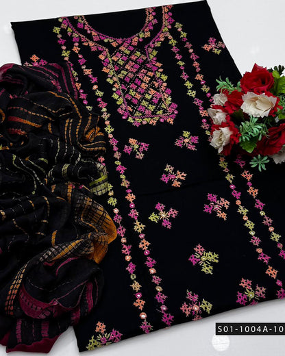 3PC Handmade GulAhmed Lawn Dress with Kacha Pakka Tanka & Tarkashi Embroidery