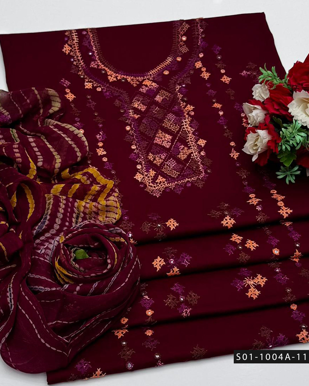 3PC Handmade GulAhmed Lawn Dress with Kacha Pakka Tanka & Tarkashi Embroidery