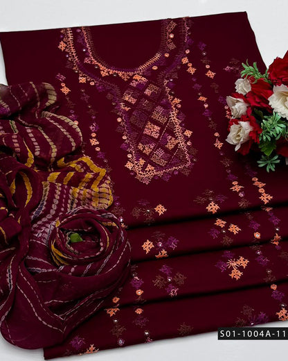 3PC Handmade GulAhmed Lawn Dress with Kacha Pakka Tanka & Tarkashi Embroidery