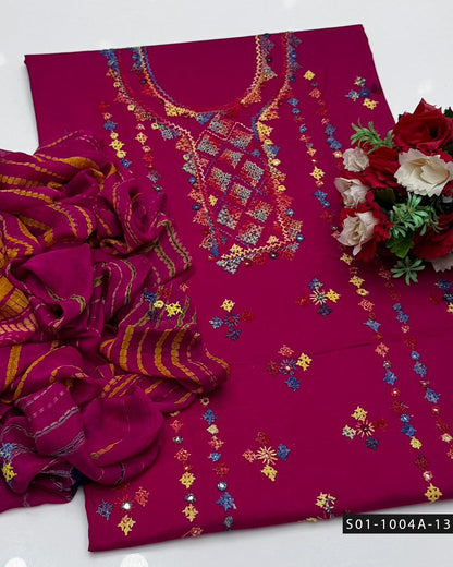 3PC Handmade GulAhmed Lawn Dress with Kacha Pakka Tanka & Tarkashi Embroidery