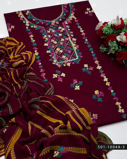 3PC Handmade GulAhmed Lawn Dress with Kacha Pakka Tanka & Tarkashi Embroidery