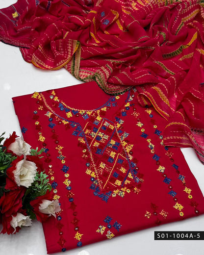 3PC Handmade GulAhmed Lawn Dress with Kacha Pakka Tanka & Tarkashi Embroidery