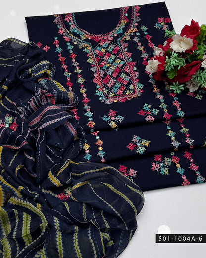 3PC Handmade GulAhmed Lawn Dress with Kacha Pakka Tanka & Tarkashi Embroidery