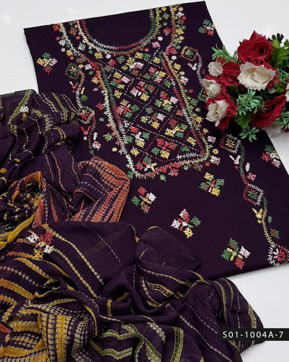 3PC Handmade GulAhmed Lawn Dress with Kacha Pakka Tanka & Tarkashi Embroidery