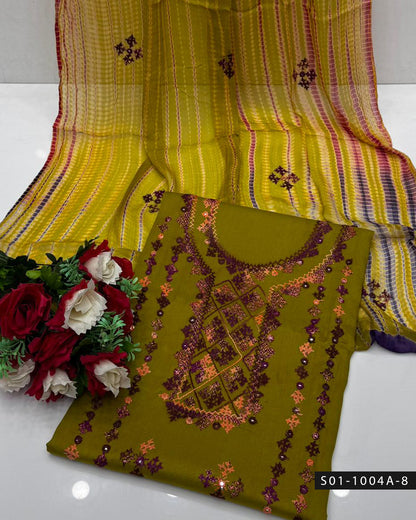 3PC Handmade GulAhmed Lawn Dress with Kacha Pakka Tanka & Tarkashi Embroidery