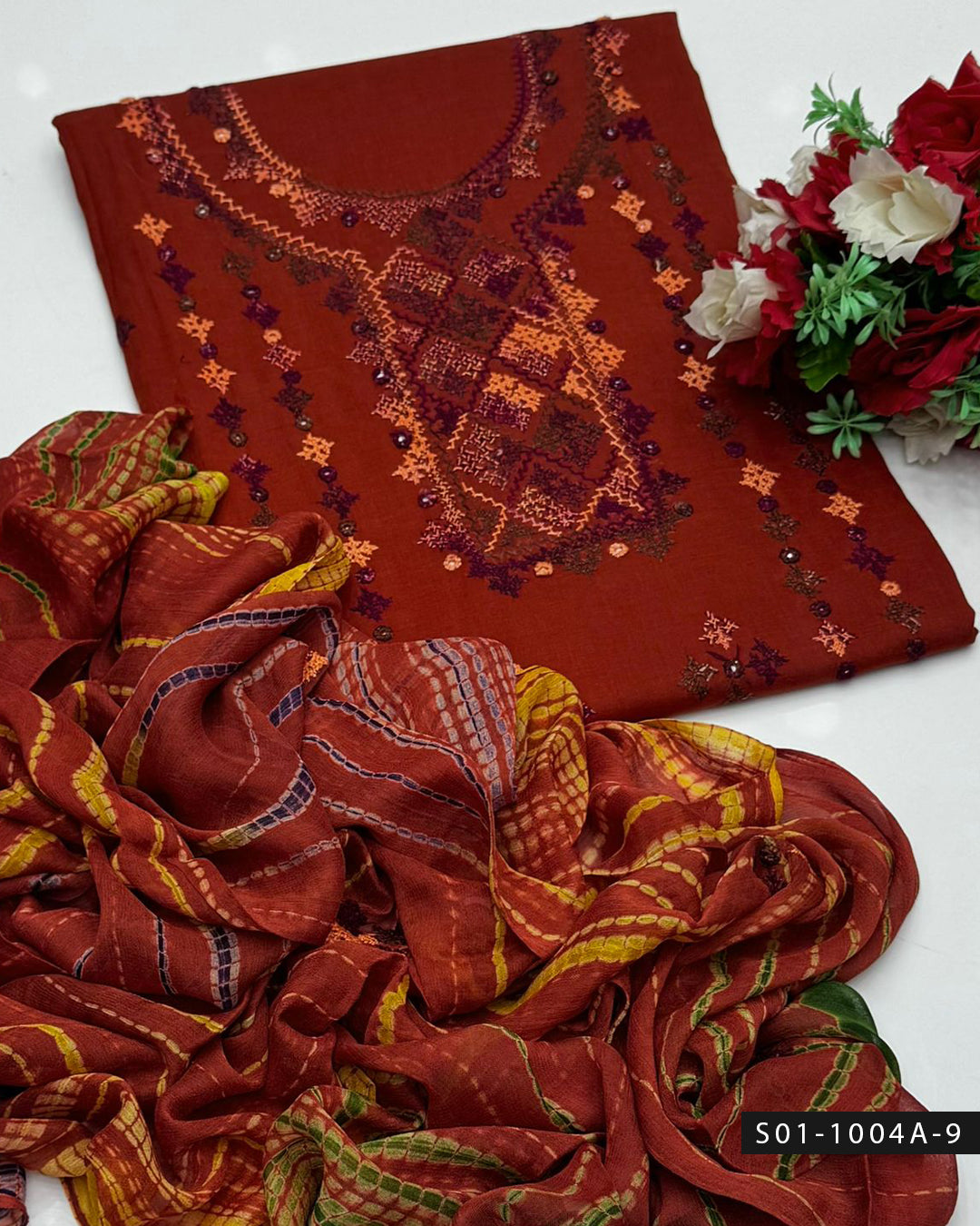 3PC Handmade GulAhmed Lawn Dress with Kacha Pakka Tanka & Tarkashi Embroidery
