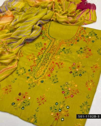 3PC Handmade Afghani Sheesha Work Lawn Suit – Tie & Dye Chiffon Dupatta