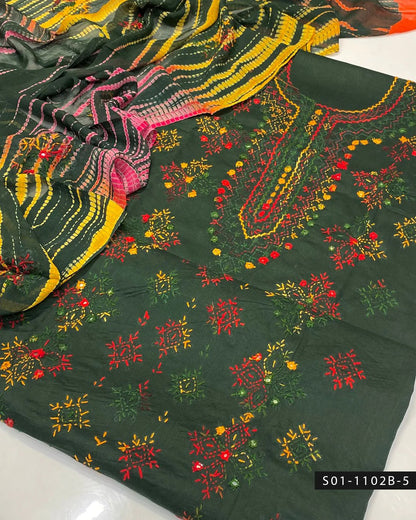 3PC Handmade Afghani Sheesha Work Lawn Suit – Tie & Dye Chiffon Dupatta