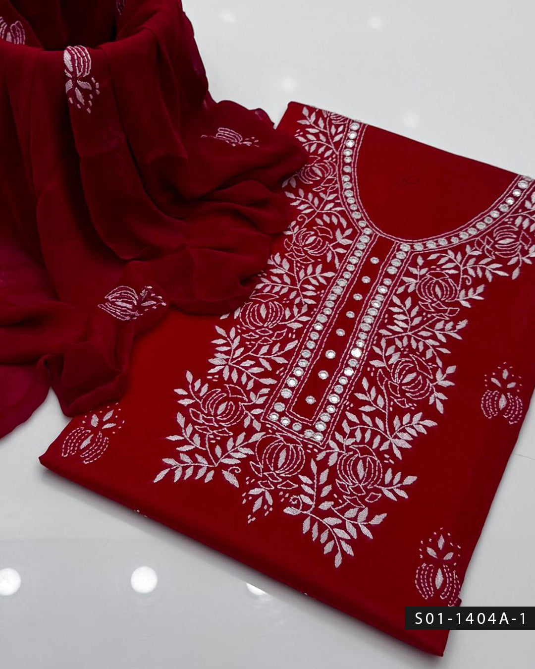 3PC Handmade Lawn Dress with Shadow & Pakka Embroidery and Sheesha Work