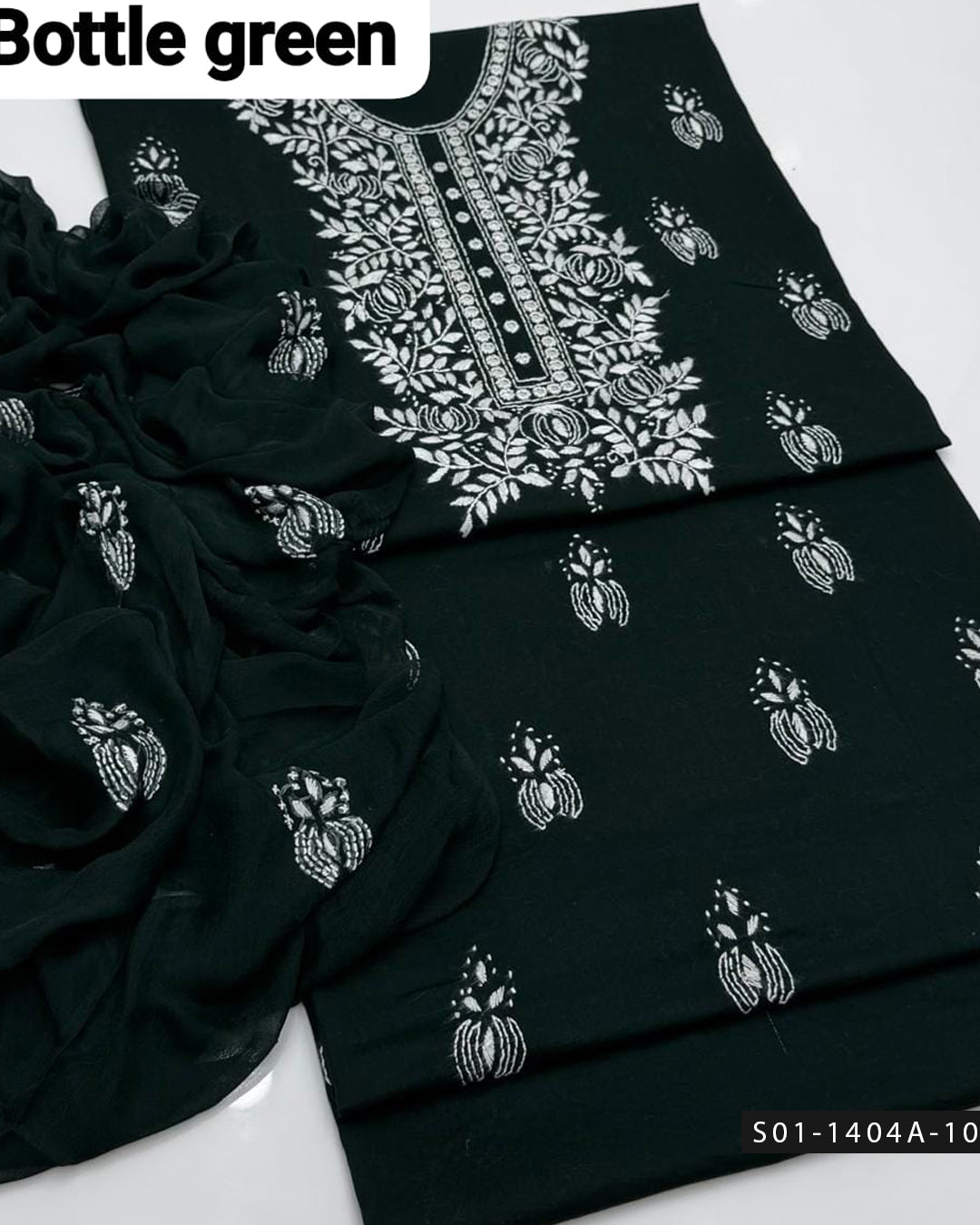 3PC Handmade Lawn Dress with Shadow & Pakka Embroidery and Sheesha Work