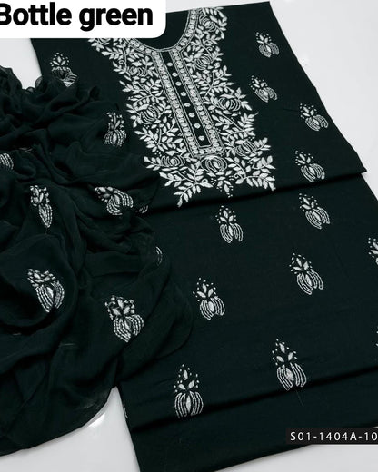 3PC Handmade Lawn Dress with Shadow & Pakka Embroidery and Sheesha Work