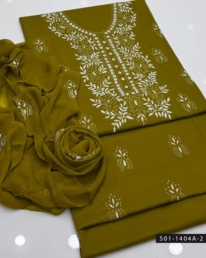 3PC Handmade Lawn Dress with Shadow & Pakka Embroidery and Sheesha Work