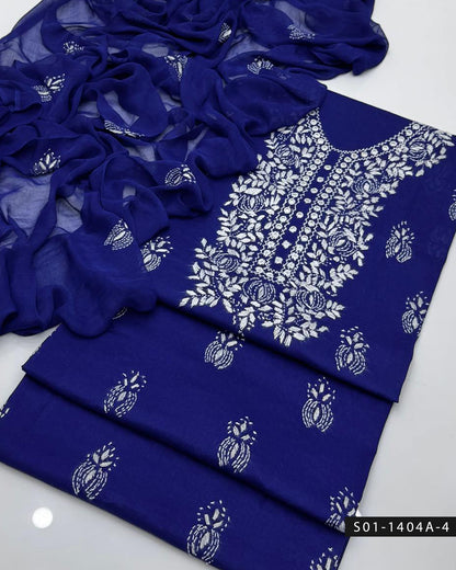 3PC Handmade Lawn Dress with Shadow & Pakka Embroidery and Sheesha Work
