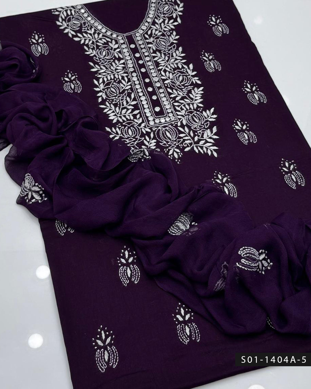 3PC Handmade Lawn Dress with Shadow & Pakka Embroidery and Sheesha Work