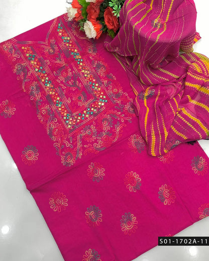 3PC Handmade Shadow Sheesha Work Lawn Suit – Chiffon Dupatta