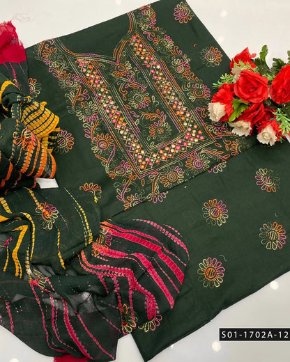 3PC Handmade Shadow Sheesha Work Lawn Suit – Chiffon Dupatta