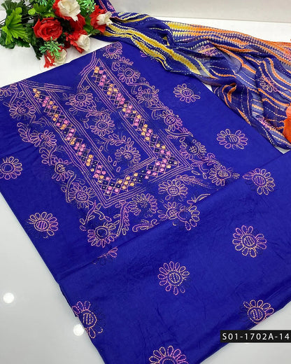 3PC Handmade Shadow Sheesha Work Lawn Suit – Chiffon Dupatta