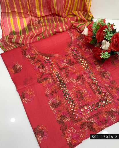 3PC Handmade Shadow Sheesha Work Lawn Suit – Chiffon Dupatta