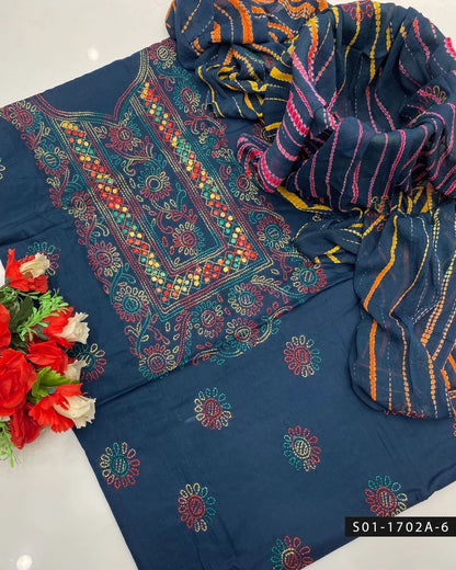 3PC Handmade Shadow Sheesha Work Lawn Suit – Chiffon Dupatta