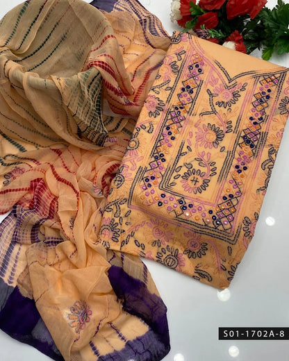 3PC Handmade Shadow Sheesha Work Lawn Suit – Chiffon Dupatta