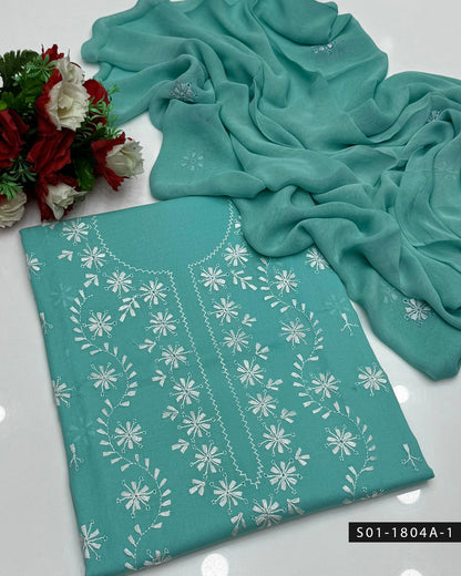 3PC Handmade Lucknowi Chikankari Lawn Dress with Chiffon Dupatta