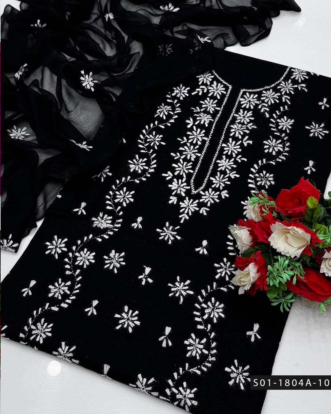 3PC Handmade Lucknowi Chikankari Lawn Dress with Chiffon Dupatta