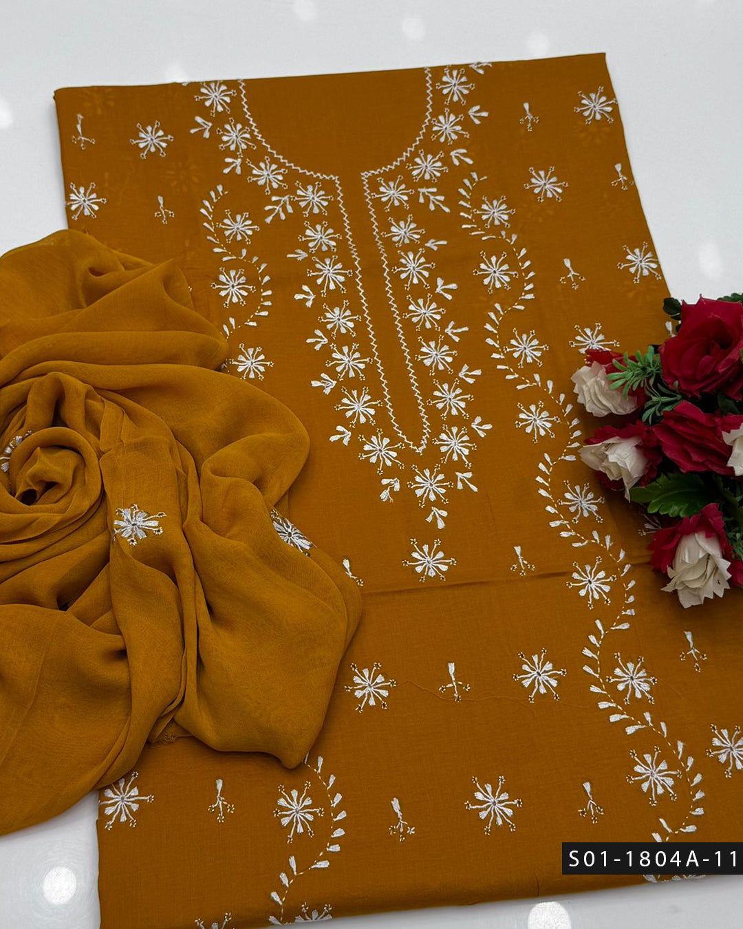 3PC Handmade Lucknowi Chikankari Lawn Dress with Chiffon Dupatta