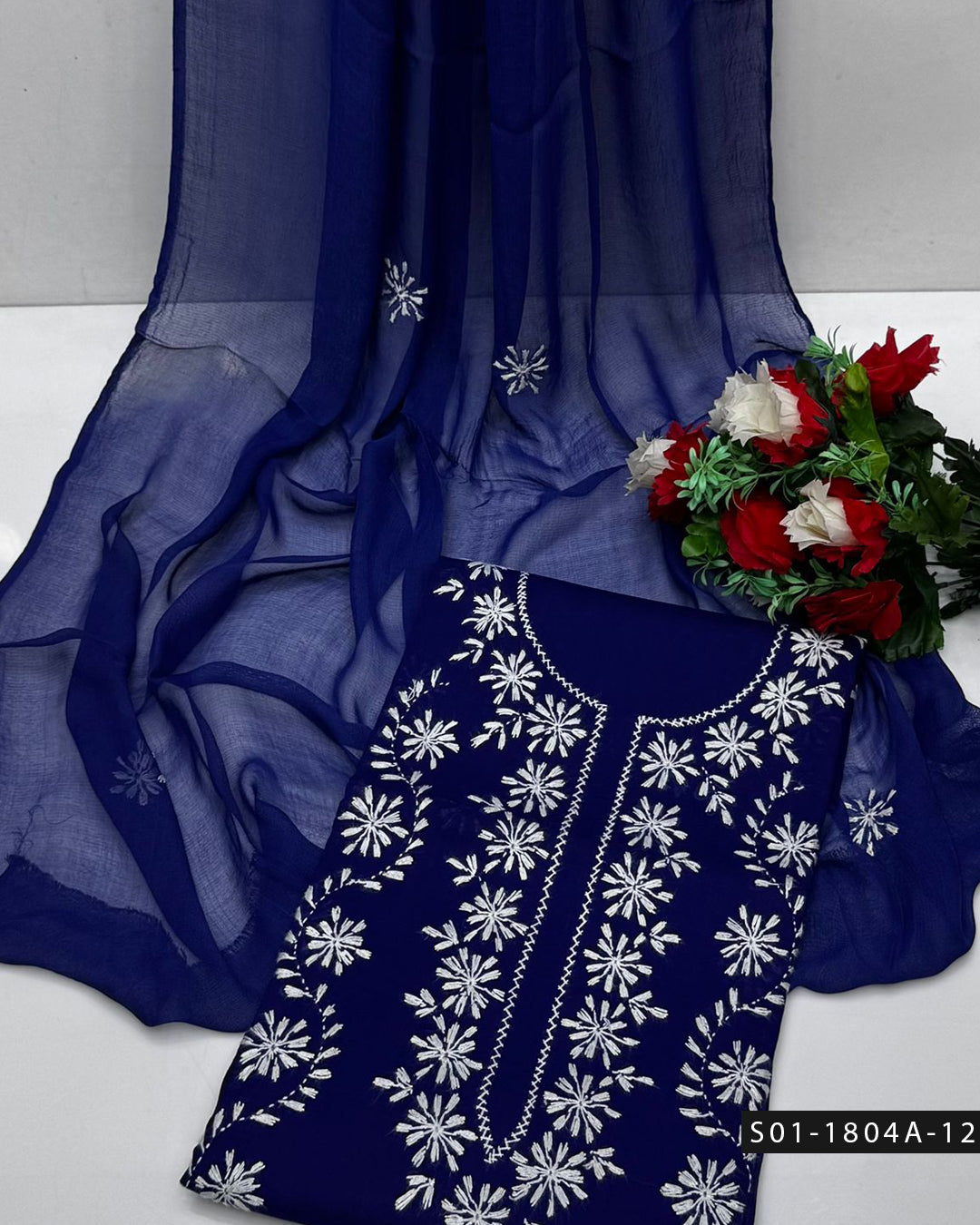 3PC Handmade Lucknowi Chikankari Lawn Dress with Chiffon Dupatta