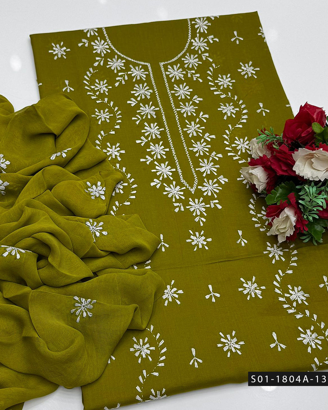 3PC Handmade Lucknowi Chikankari Lawn Dress with Chiffon Dupatta