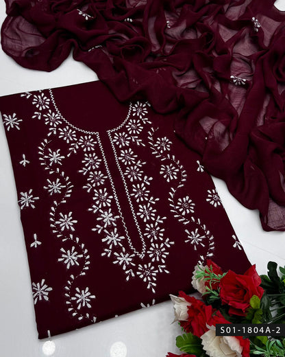 3PC Handmade Lucknowi Chikankari Lawn Dress with Chiffon Dupatta