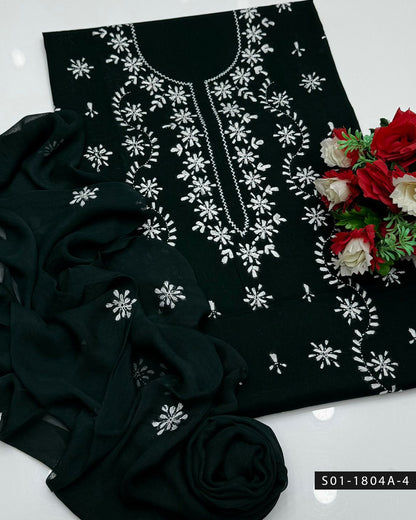 3PC Handmade Lucknowi Chikankari Lawn Dress with Chiffon Dupatta