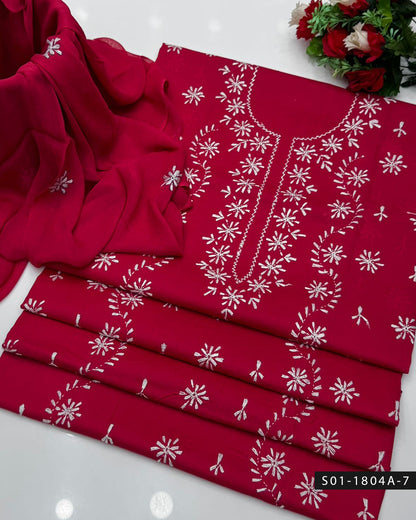3PC Handmade Lucknowi Chikankari Lawn Dress with Chiffon Dupatta