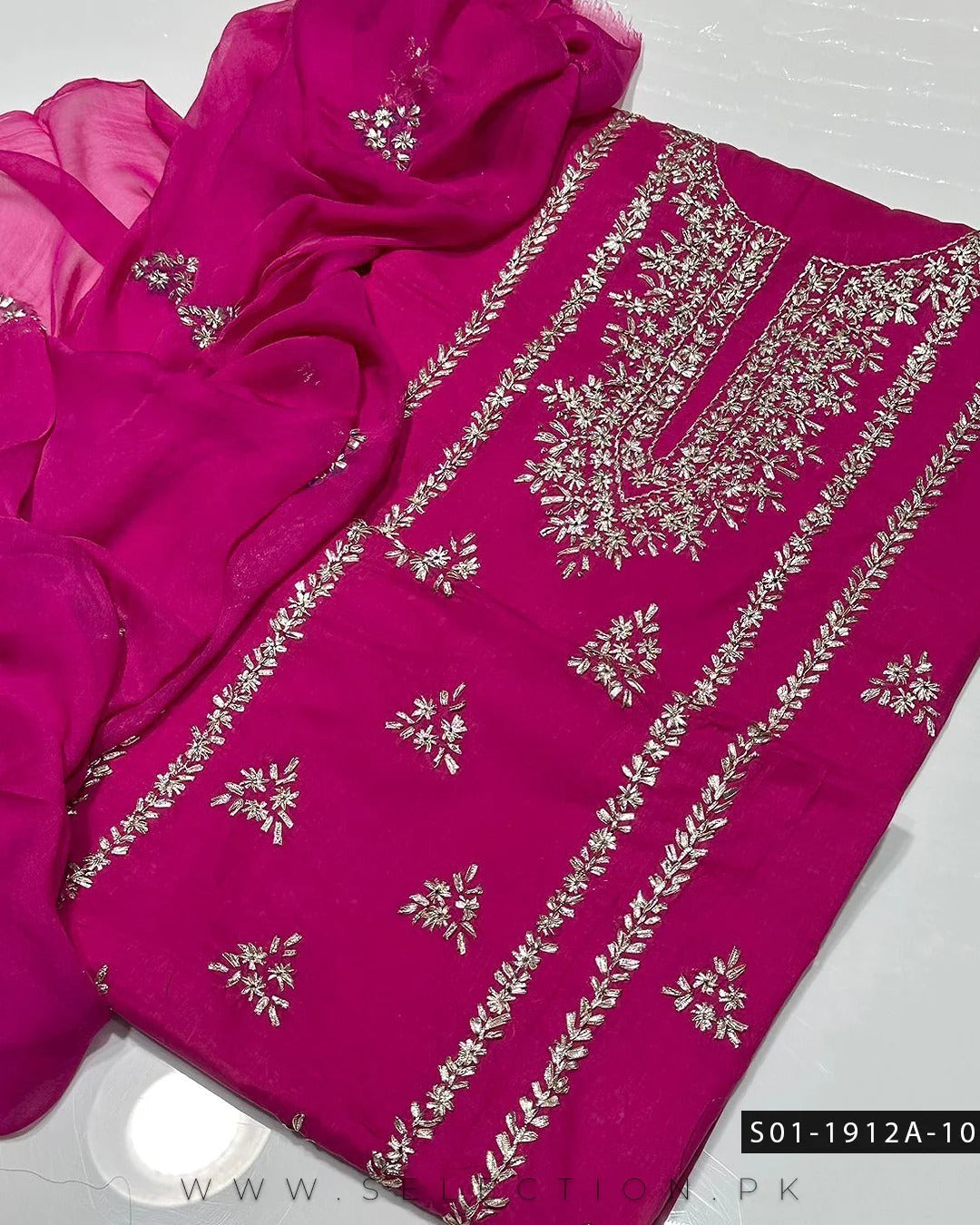 3PC Handmade Lawn Gotta Work Dress with Chiffon Dupatta