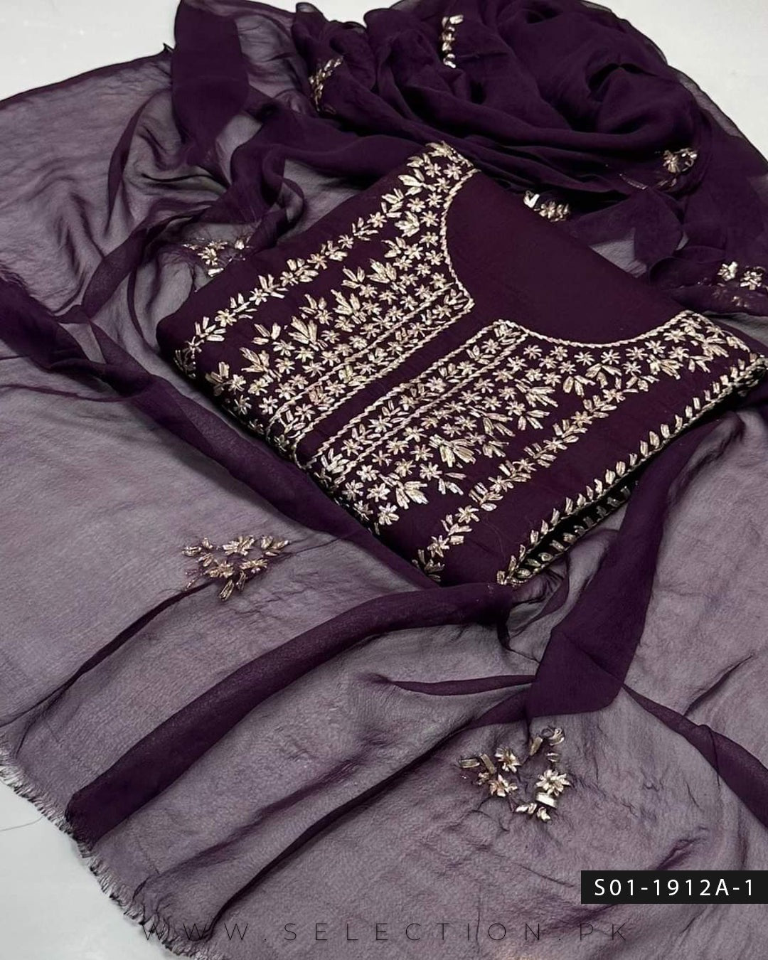 3PC Handmade Lawn Gotta Work Dress with Chiffon Dupatta