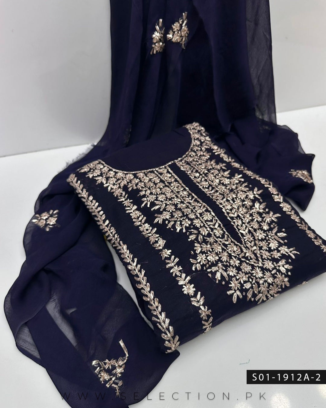 3PC Handmade Lawn Gotta Work Dress with Chiffon Dupatta