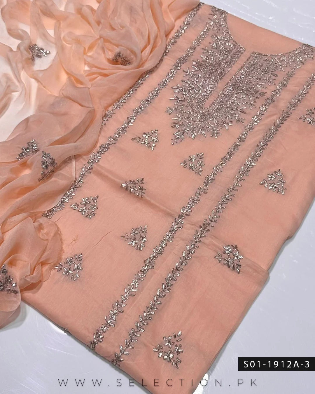 3PC Handmade Lawn Gotta Work Dress with Chiffon Dupatta