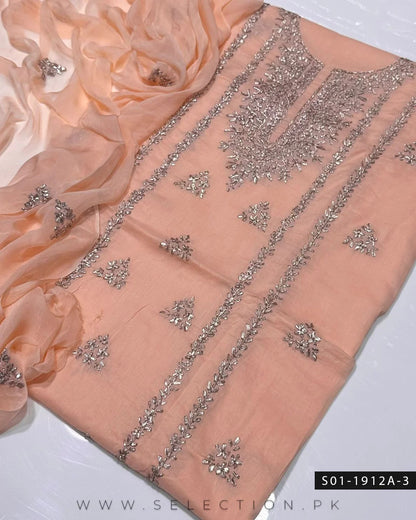 3PC Handmade Lawn Gotta Work Dress with Chiffon Dupatta