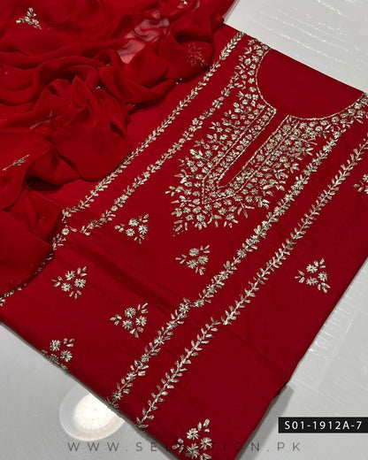 3PC Handmade Lawn Gotta Work Dress with Chiffon Dupatta